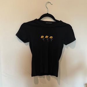 Brandy Melville Black crop top with yellow flowers